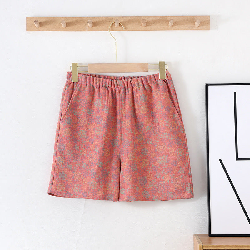 New Summer Retro Jacquard Shorts Thin Cotton Double Side Pocket Home Pants