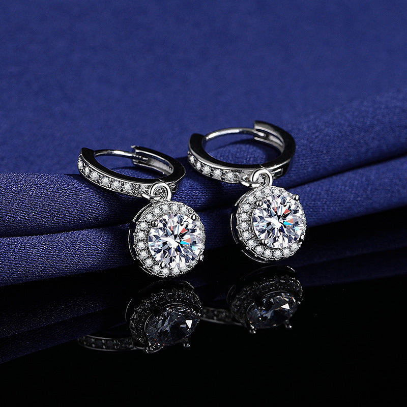 Moissanite Tassel Princess Round Bag 1 Karat Silver Earrings