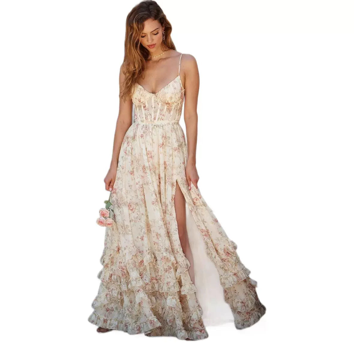 European And American Sexy Printed Floral Long Dress