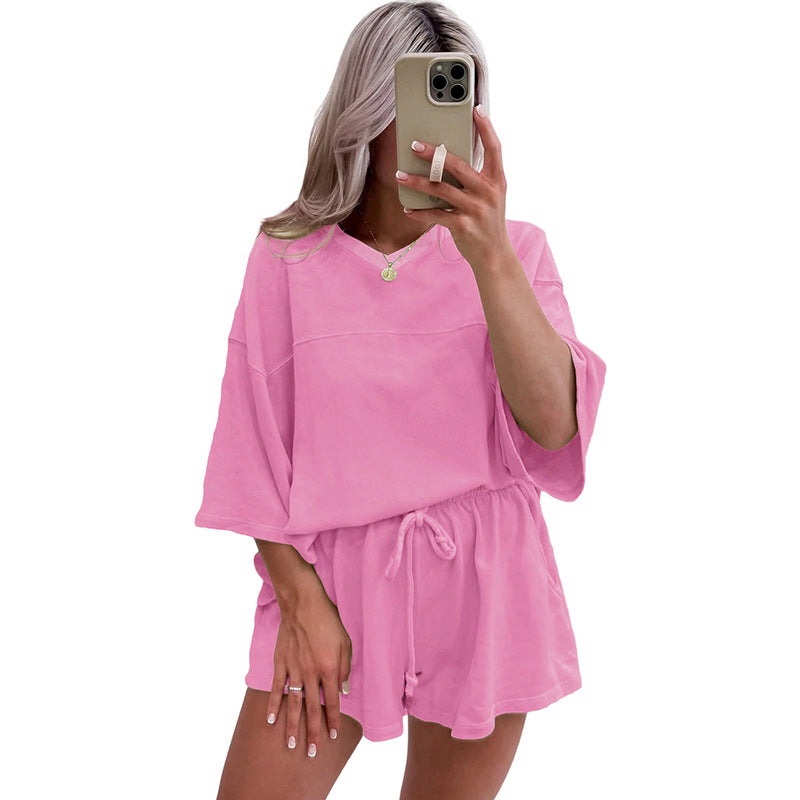 Spring And Summer New Solid Color Short Sleeve Two-piece set Delivery 7-12 days