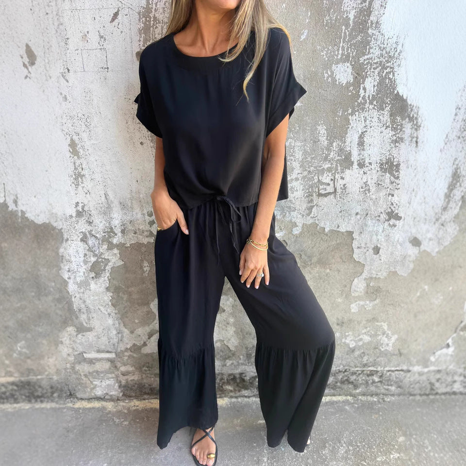 Effortless Pullover & Wide-Leg Pants summer Set