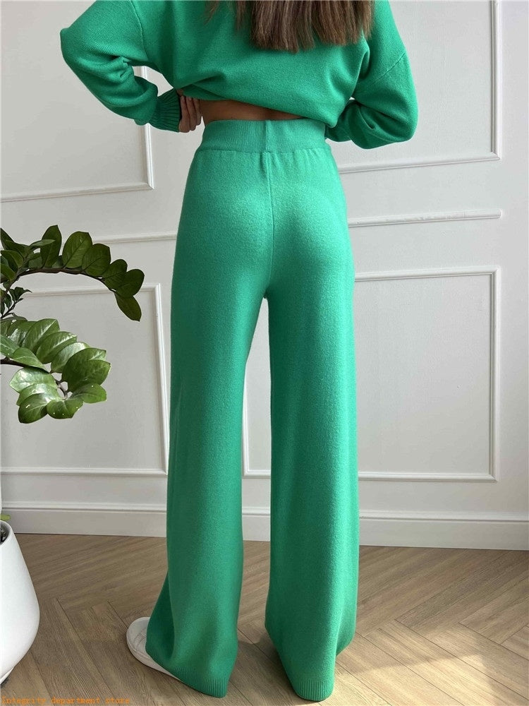 Loose Casual Knitted Wool Trousers Two-piece Set