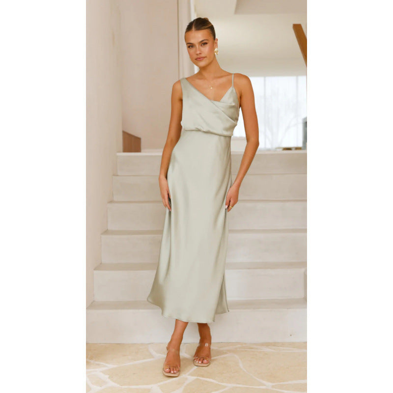 Solid Color Mercerizing Sexy Suspenders Dress