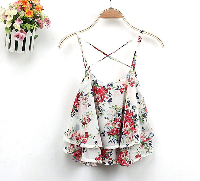 Blusa Hot 4Colors Women Summer Strap Floral Print Chiffon Blouse Sexy Tops Retro Floral Cross-Shoulder Delivery 7-12 days