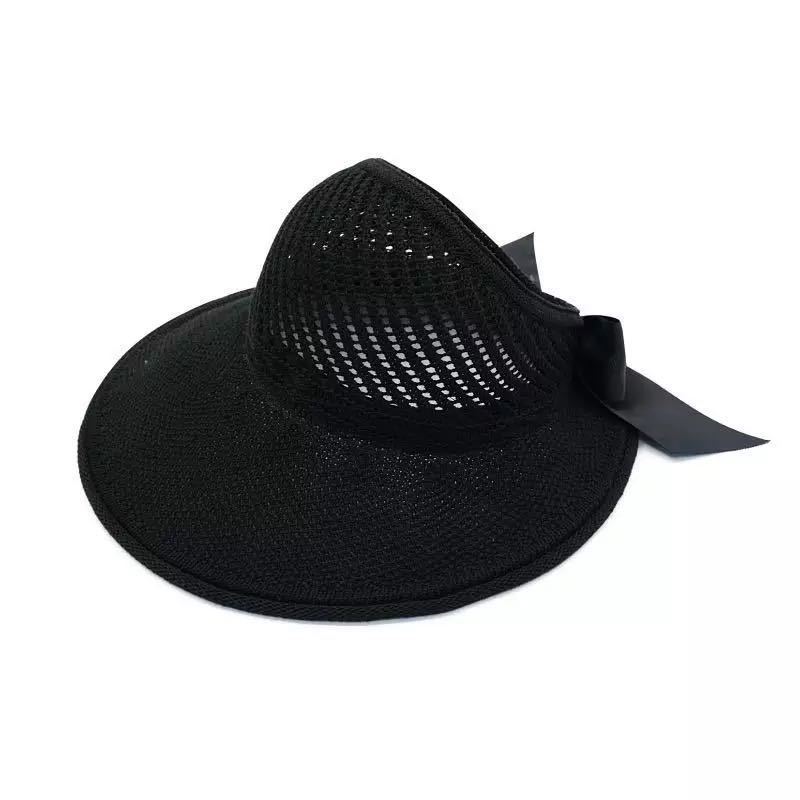 Outdoor Foldable Sun Hat, Bowknot Straw Visor, Knitted Hollow Top Hat, Women