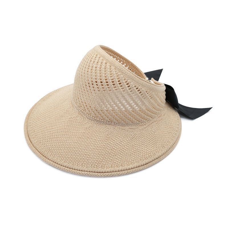 Outdoor Foldable Sun Hat, Bowknot Straw Visor, Knitted Hollow Top Hat, Women
