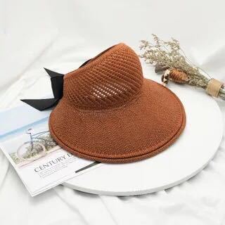 Outdoor Foldable Sun Hat, Bowknot Straw Visor, Knitted Hollow Top Hat, Women