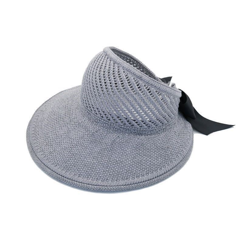 Outdoor Foldable Sun Hat, Bowknot Straw Visor, Knitted Hollow Top Hat, Women
