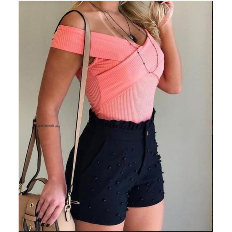 Explosive Style Women's Shorts, Gun Beads Solid Color Sexy Shorts Women Delivery 7-12 days