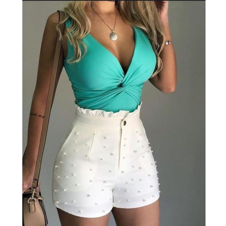 Explosive Style Women's Shorts, Gun Beads Solid Color Sexy Shorts Women Delivery 7-12 days
