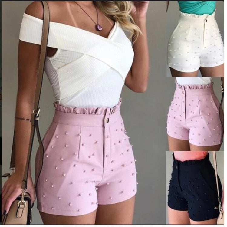Explosive Style Women's Shorts, Gun Beads Solid Color Sexy Shorts Women Delivery 7-12 days