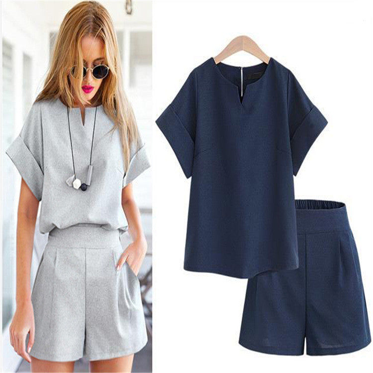 Suit-Set Short Short-Sleeve-Sets Office Trytree Female Plus-Size Casual Women Summer Delivery 7-12 days