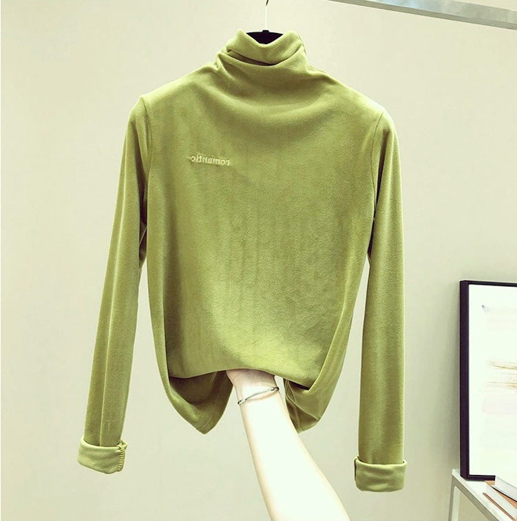 Velvet T-shirt Ladies High Collar Long Sleeve Shirt