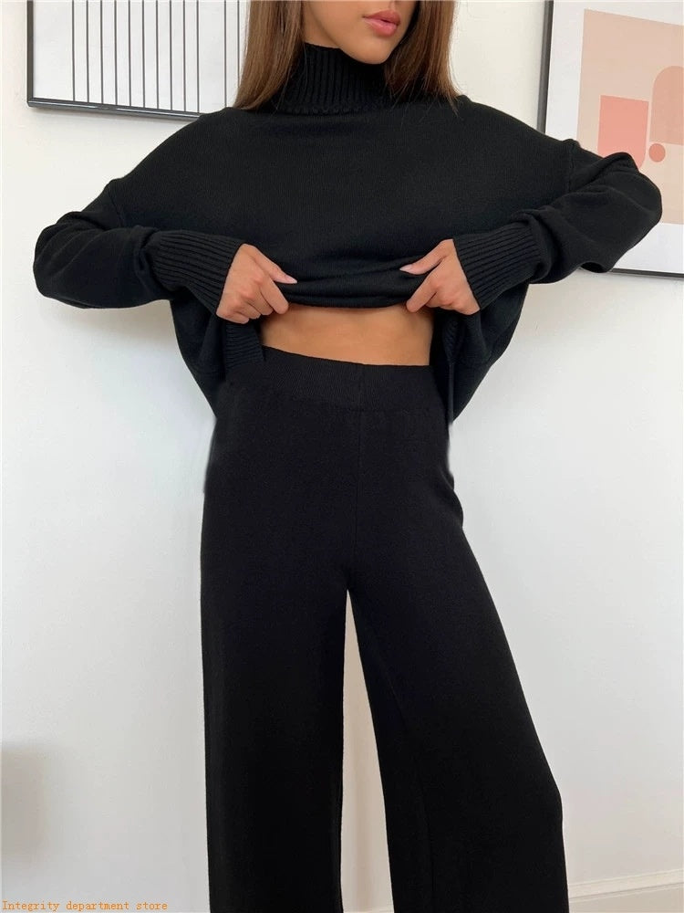 Loose Casual Knitted Wool Trousers Two-piece Set