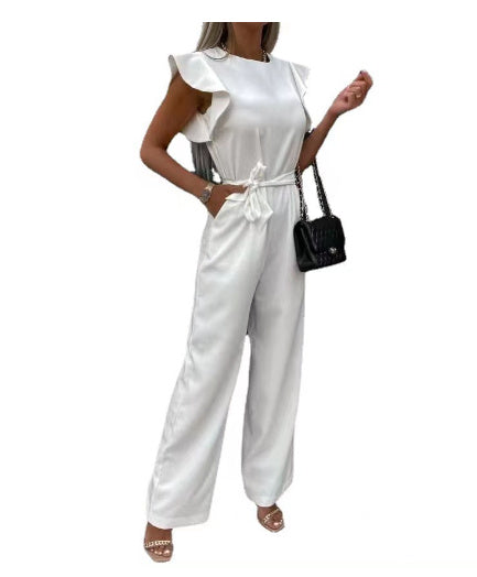 New High Waist Commuter Waist Trimming Lace Up Jumpsuit Trousers For Women