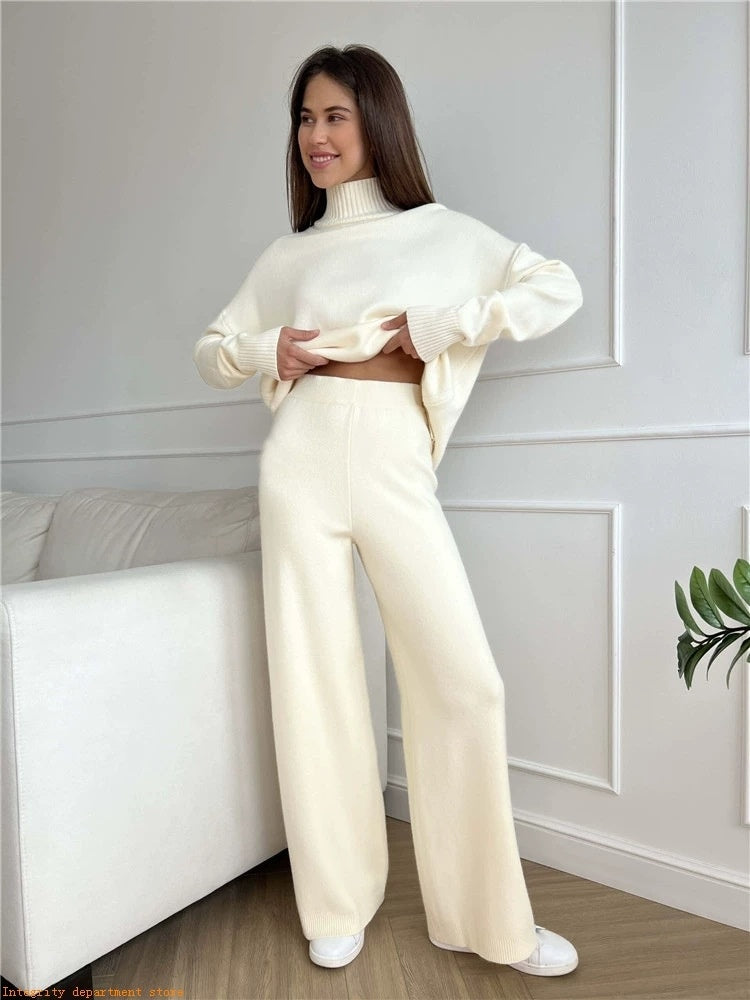 Loose Casual Knitted Wool Trousers Two-piece Set