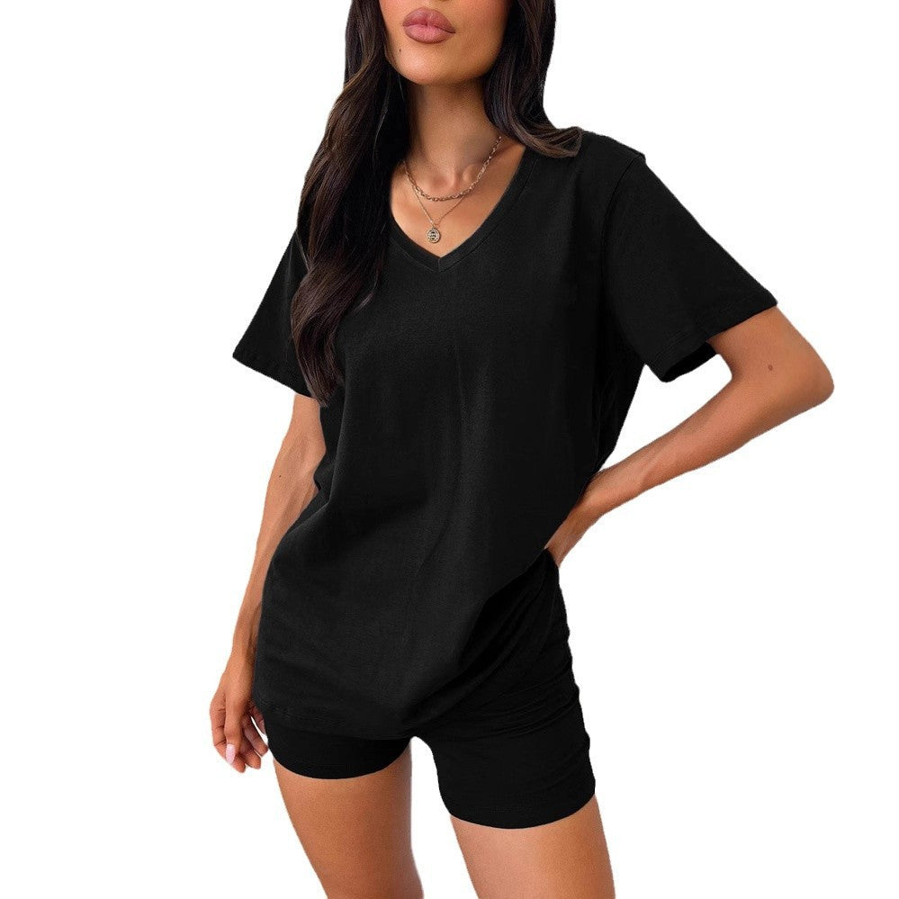 V-neck Fashion Solid Color Casual Fashion Shorts Suit Women Delivery 7-12 days