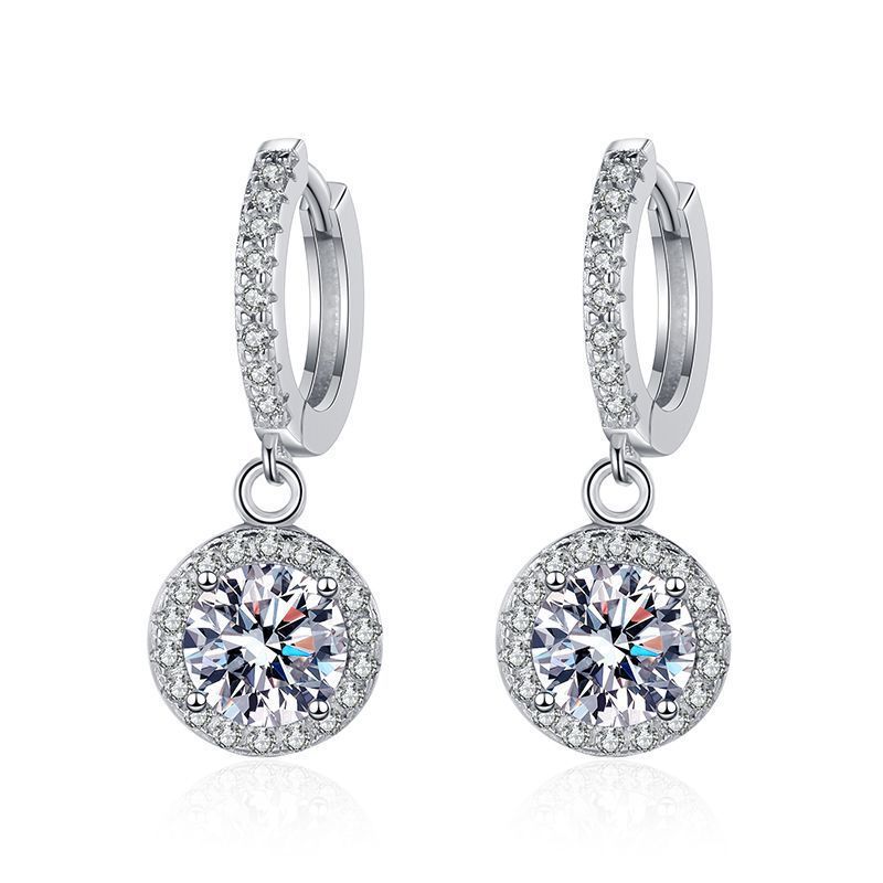 Moissanite Tassel Princess Round Bag 1 Karat Silver Earrings