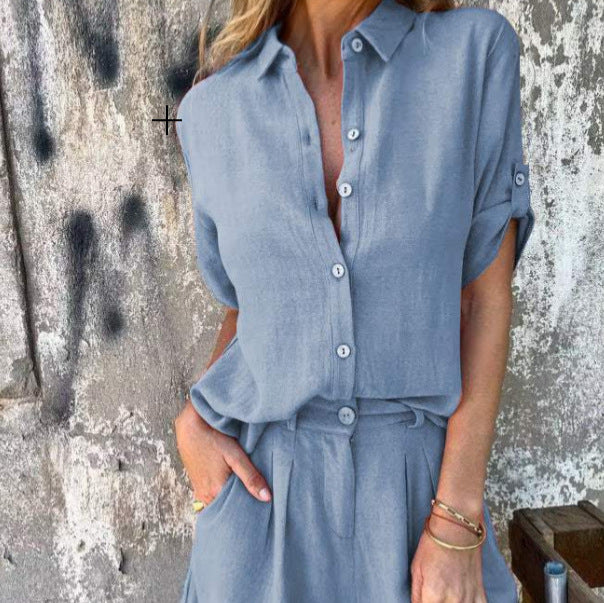 Spring And Summer New Cotton And Linen Short-sleeved Shorts Casual Suit Women Delivery 7-12 days