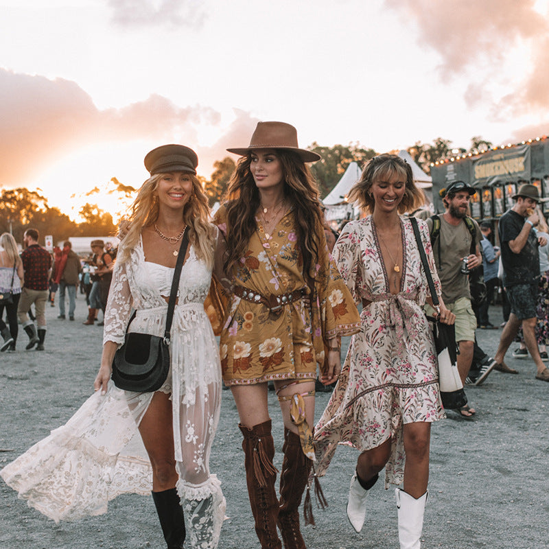 Women's Bohemian V-neck print dress