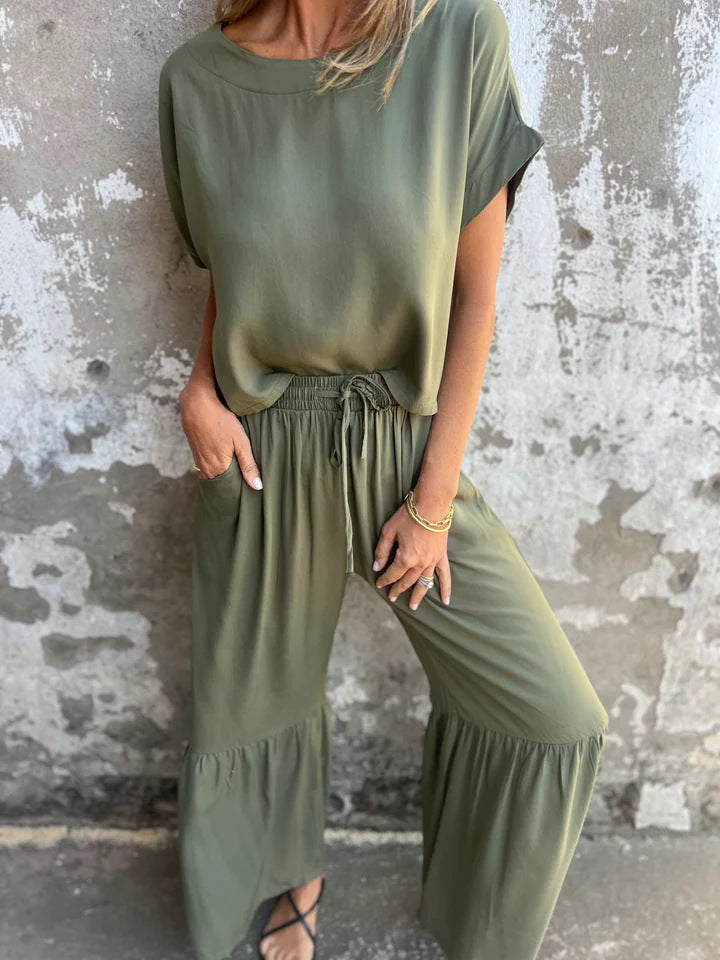Effortless Pullover & Wide-Leg Pants summer Set