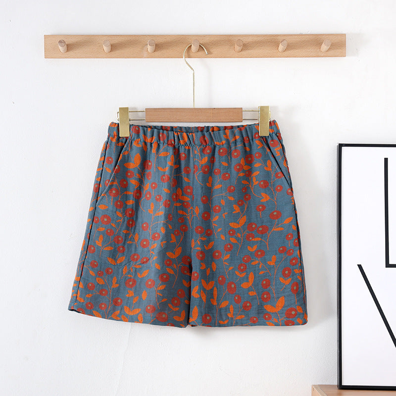 New Summer Retro Jacquard Shorts Thin Cotton Double Side Pocket Home Pants