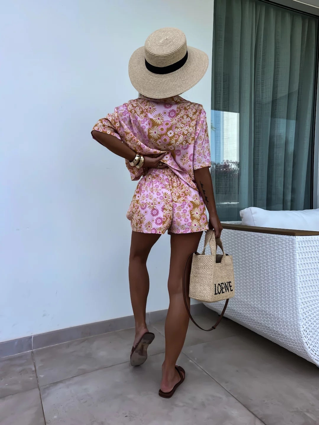 Female Suit Collar Short-sleeved Shorts Two-piece Suit Fashion Printed Casual