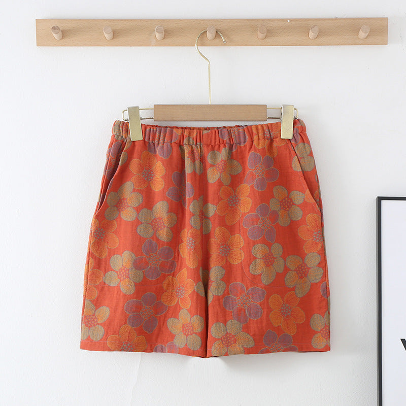 New Summer Retro Jacquard Shorts Thin Cotton Double Side Pocket Home Pants