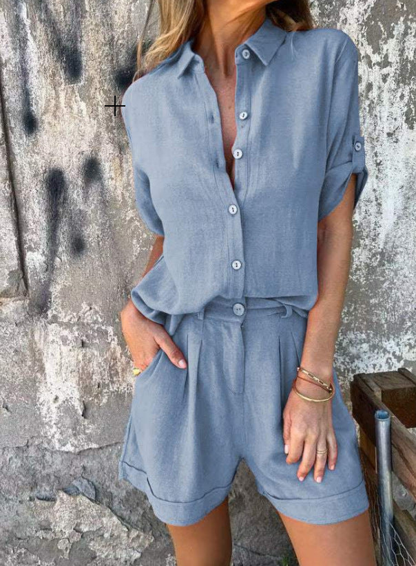 Spring And Summer New Cotton And Linen Short-sleeved Shorts Casual Suit Women Delivery 7-12 days