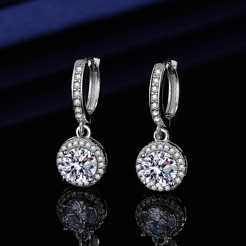 Moissanite Tassel Princess Round Bag 1 Karat Silver Earrings