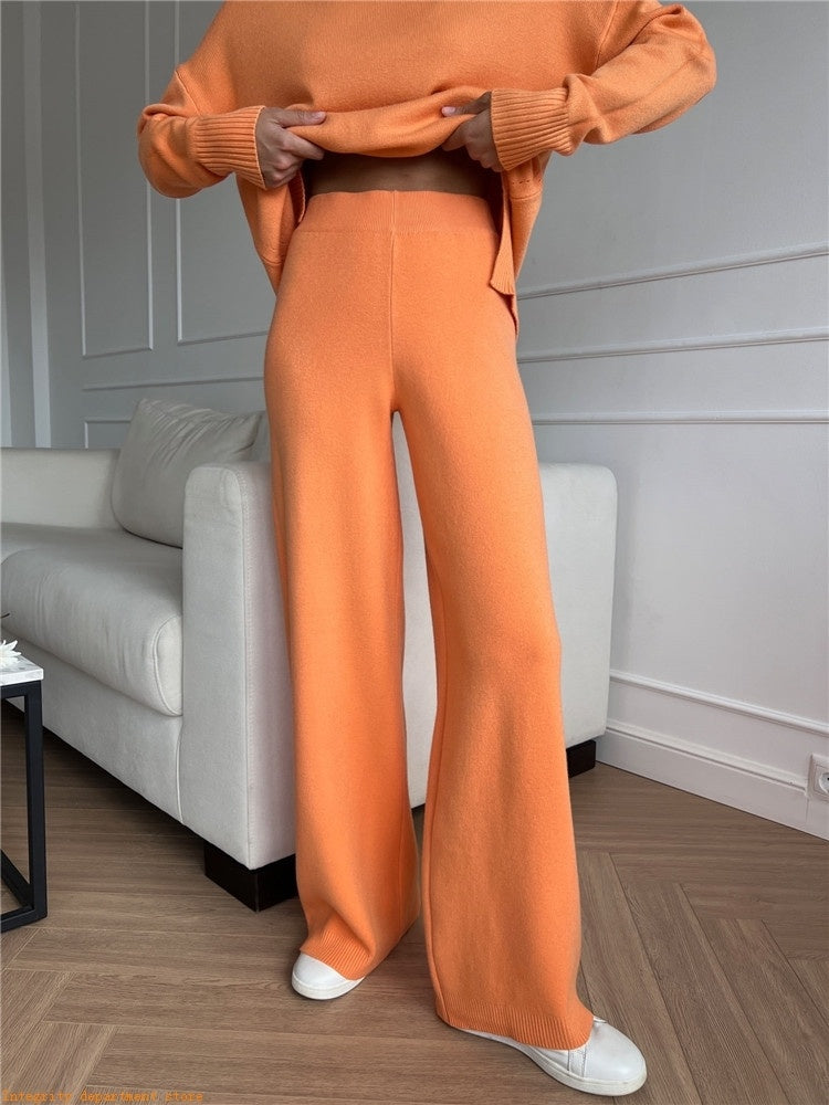 Loose Casual Knitted Wool Trousers Two-piece Set