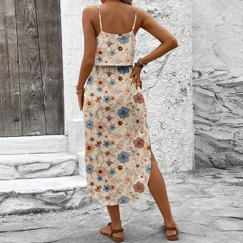 European And American-style Floral Camisole Skirt Two-piece Set