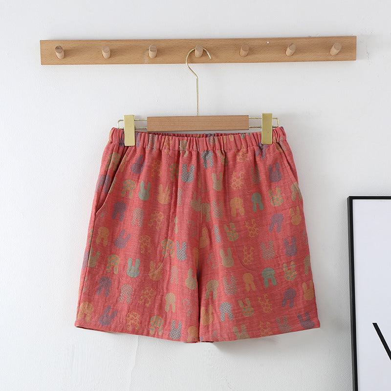 New Summer Retro Jacquard Shorts Thin Cotton Double Side Pocket Home Pants