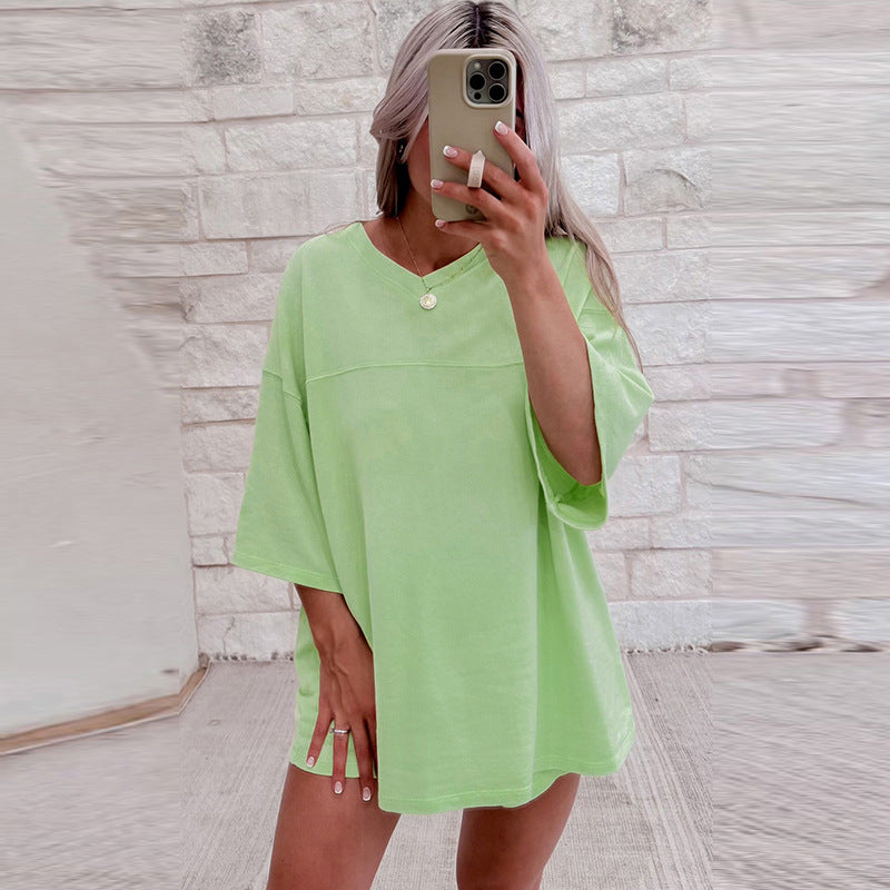 Spring And Summer New Solid Color Short Sleeve Two-piece set Delivery 7-12 days