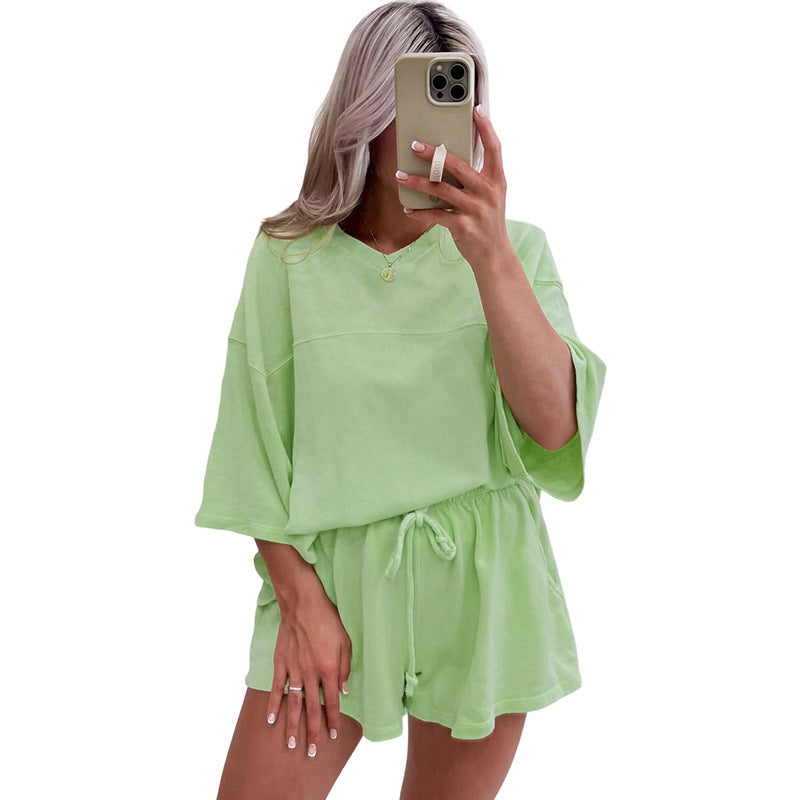 Spring And Summer New Solid Color Short Sleeve Two-piece set Delivery 7-12 days