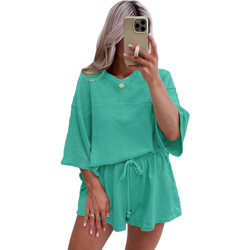 Spring And Summer New Solid Color Short Sleeve Two-piece set Delivery 7-12 days