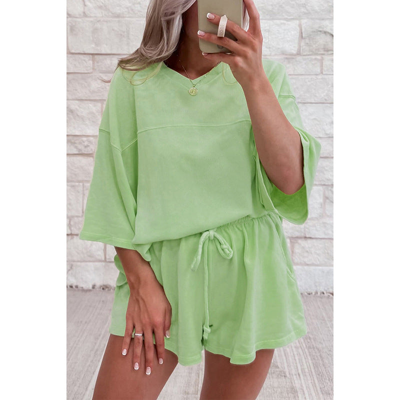 Spring And Summer New Solid Color Short Sleeve Two-piece set Delivery 7-12 days