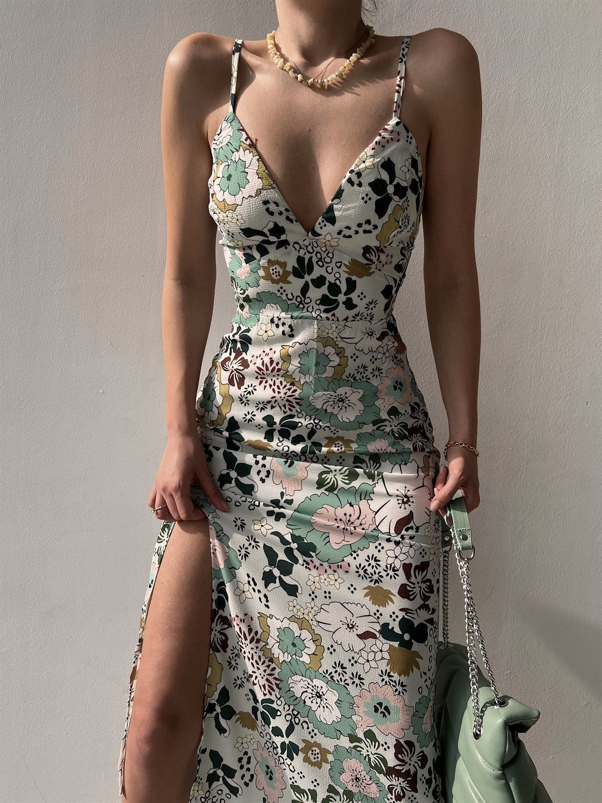 Women's Printed Backless Slit Sling Dress