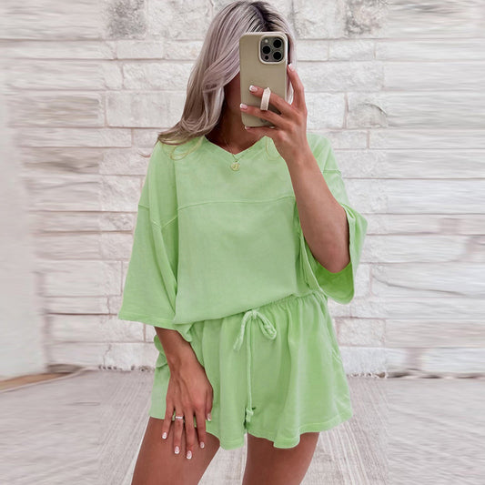 Spring And Summer New Solid Color Short Sleeve Two-piece set Delivery 7-12 days