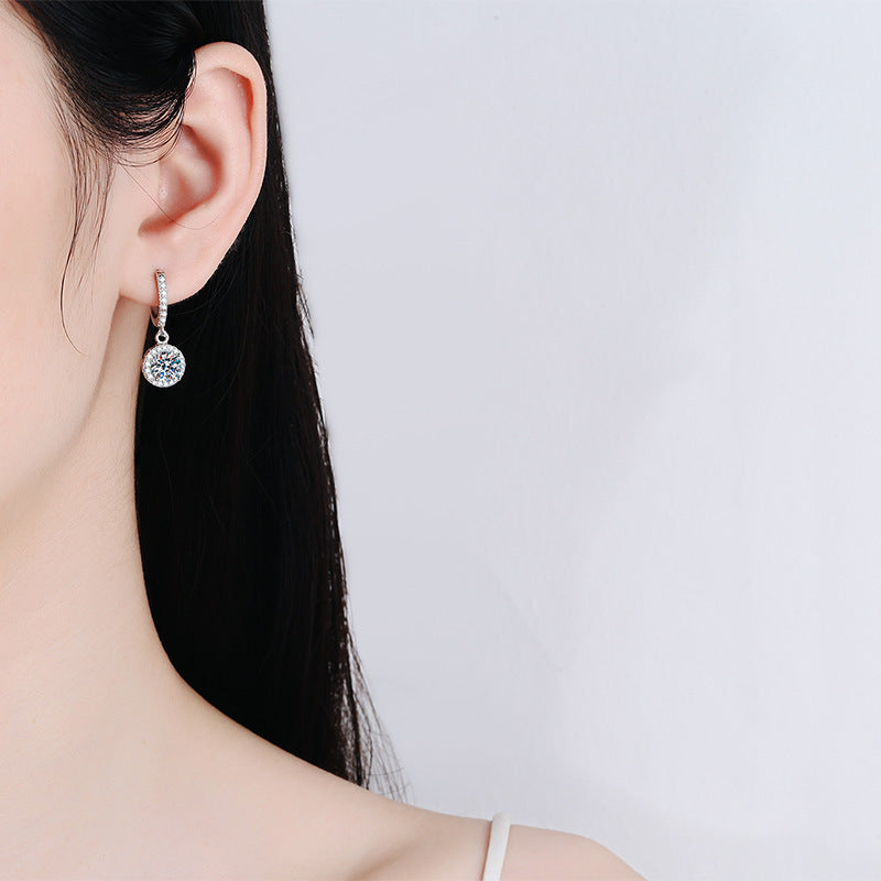 Moissanite Tassel Princess Round Bag 1 Karat Silver Earrings