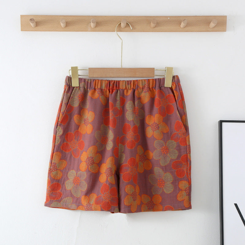 New Summer Retro Jacquard Shorts Thin Cotton Double Side Pocket Home Pants