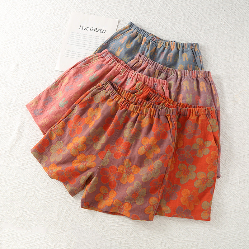 New Summer Retro Jacquard Shorts Thin Cotton Double Side Pocket Home Pants