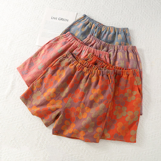 New Summer Retro Jacquard Shorts Thin Cotton Double Side Pocket Home Pants