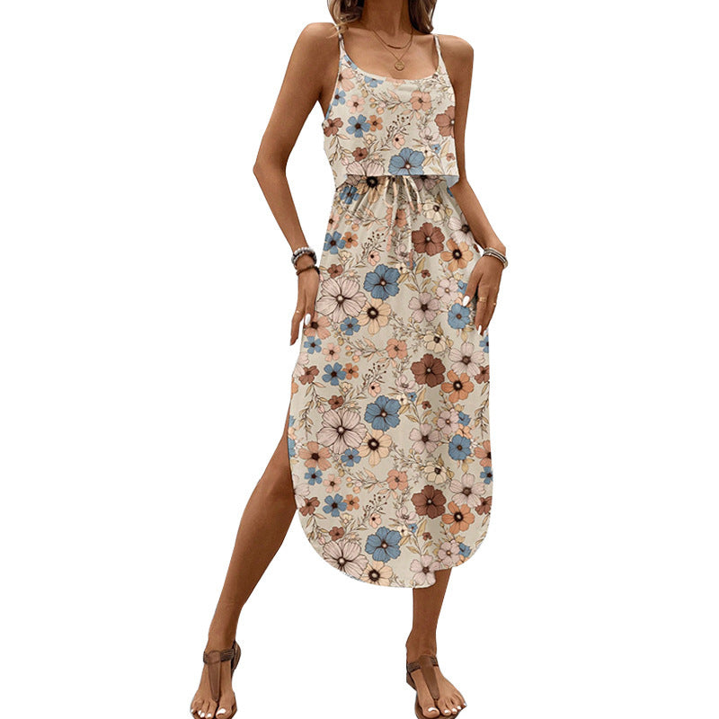 European And American-style Floral Camisole Skirt Two-piece Set