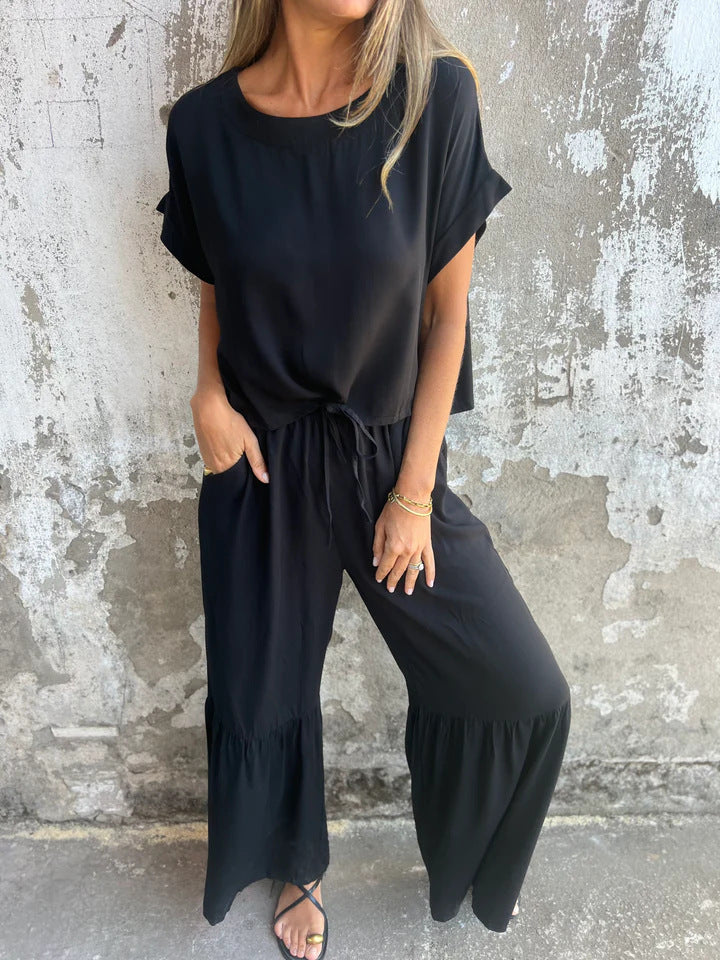 Effortless Pullover & Wide-Leg Pants summer Set