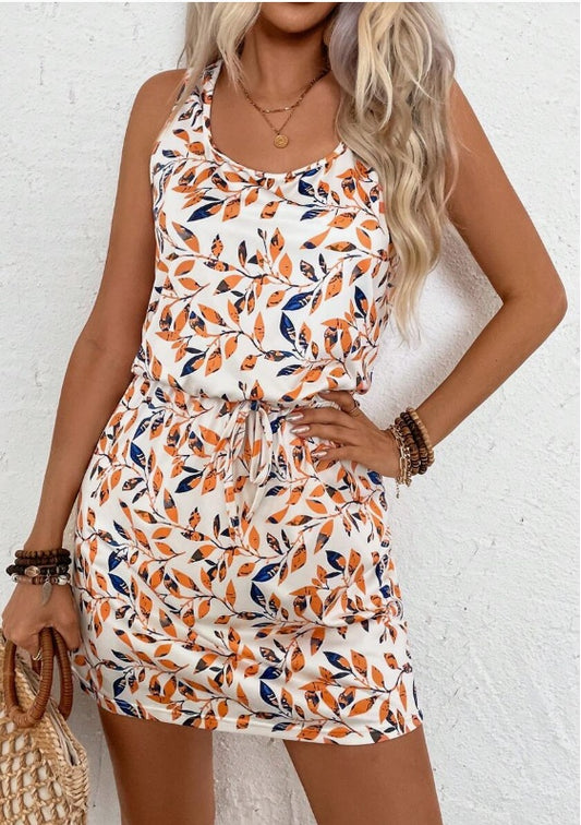 Ladies' Printed Tie-Up Sleeveless Summer Holiday Dress