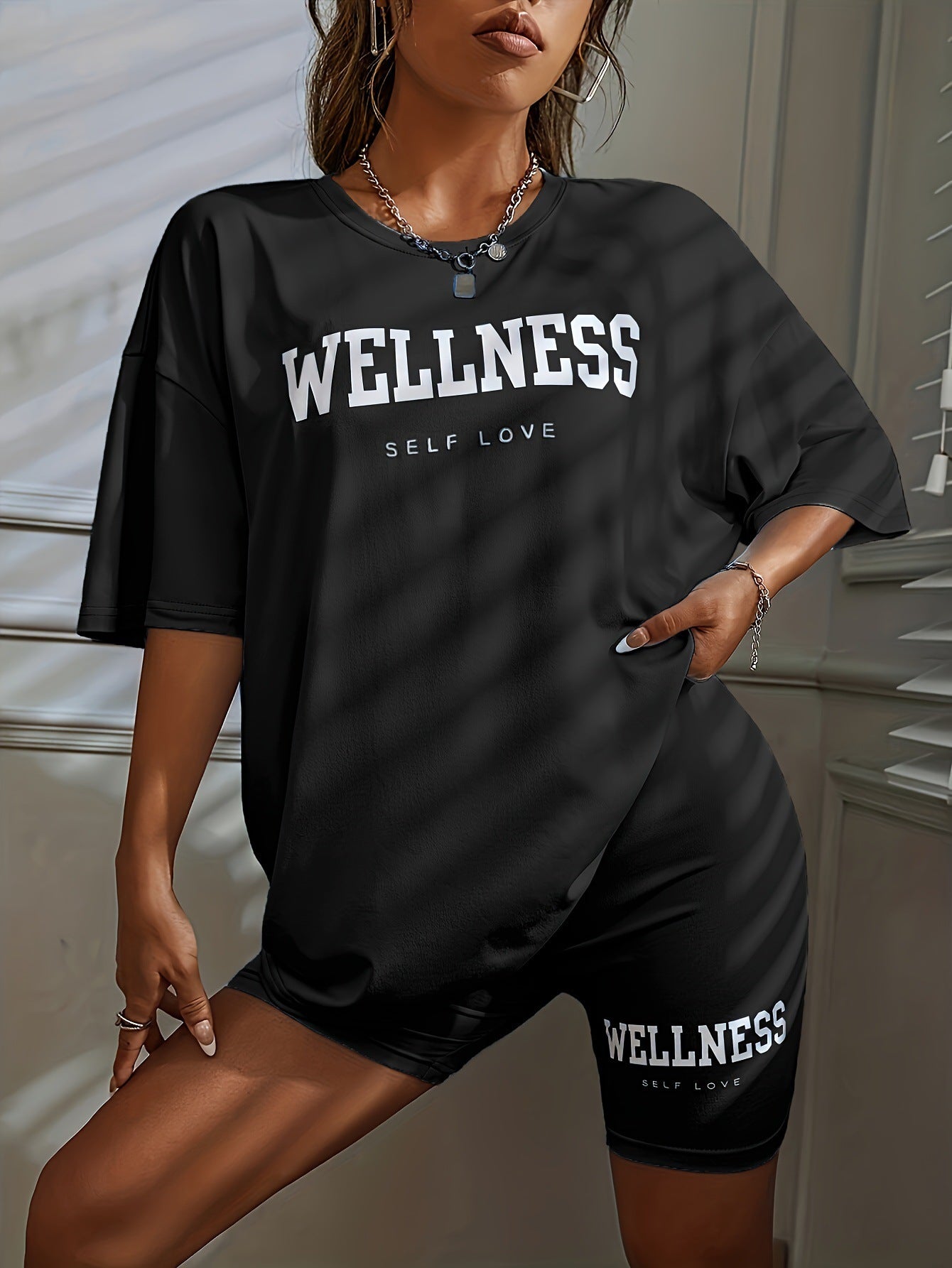 Loose Sport Letters Printed Shorts Suit